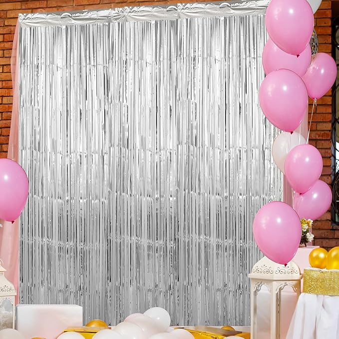 Crosize 8 Pack 3.3 x 9.9 ft Sliver Foil Fringe Curtains Party Decorations - Image 2