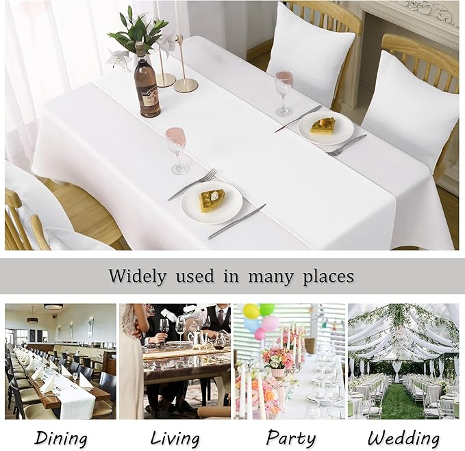DUALIFE Pure White Table Runner 72 inch Length Soft Color Thick Polyester - Image 7