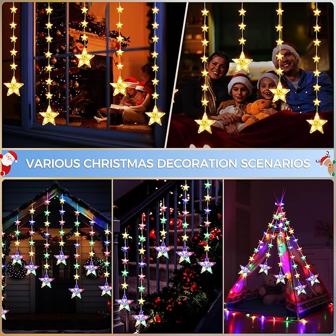 32 Stars Christmas Window Lights, IP65 Waterproof 52 LEDs Twinkle Star Fairy - Image 8