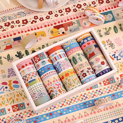 emmoolife 35 Rolls Washi Tape Set, Colorful Cute Floral Writable Decorative - Image 5