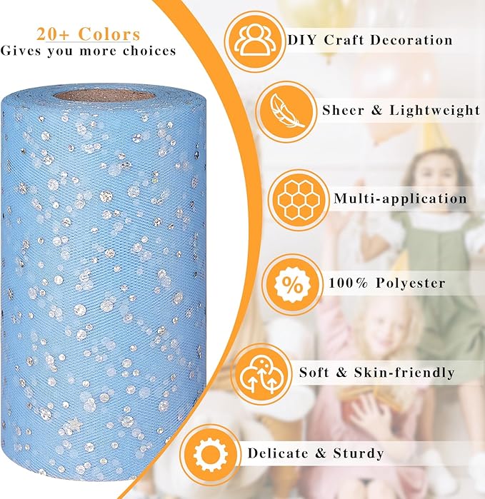 Glitter Tulle Rolls, 6” by 50 Yards Sequin Tule Netting Fabric Tulle - Image 2