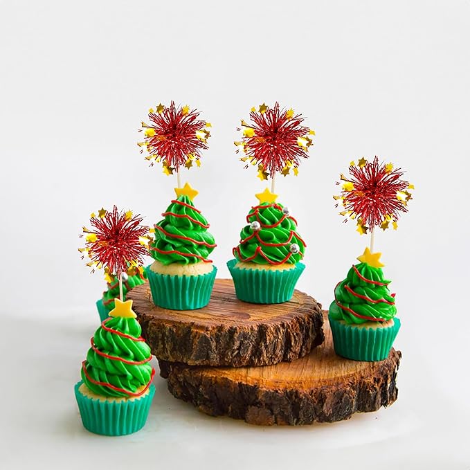 Ephlyn 30Pcs Foil Firework Cupcake Toppers Party Birthday Cake Toppers Supplies - Image 4