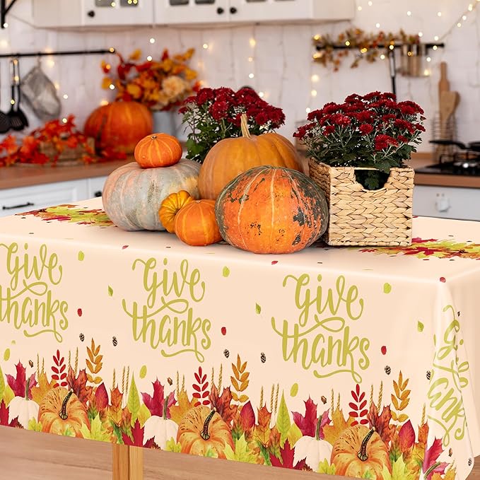 QZYL 4 Pack Thanksgiving Tablecloths, Rectangle Maple Leaves Pumpkin Disposable - Image 6