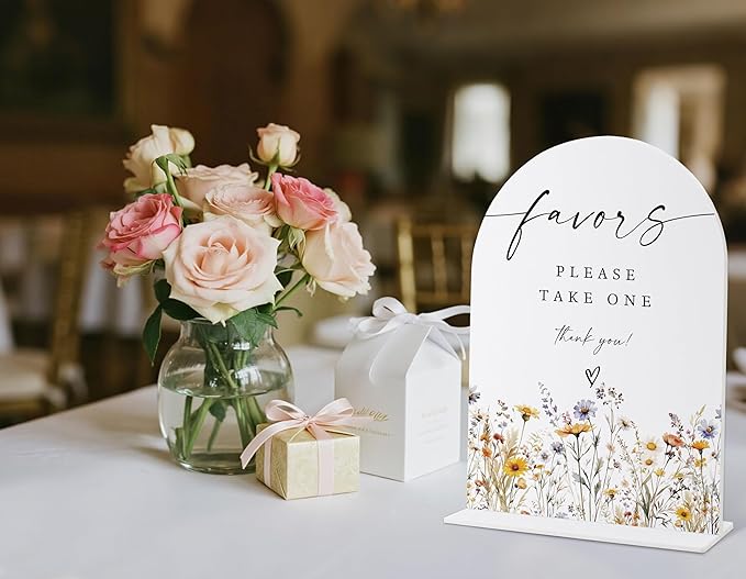 Wedding Signs for Ceremony and Reception, Boho Floral Acrylic Favors Please - Image 3