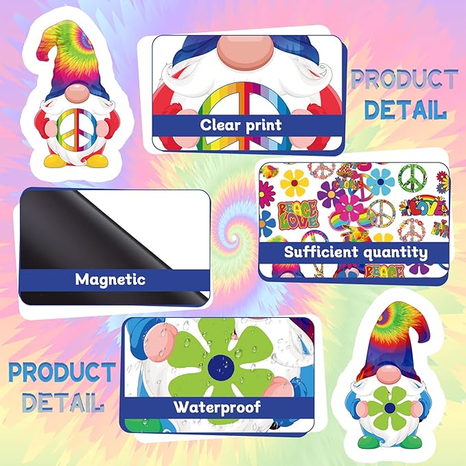 25 Pieces Car Magnet Decorations 60s Hippie Theme Party Magnetic Decals Fridge - Image 5