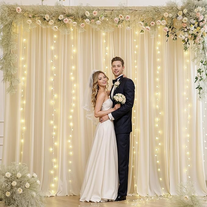 Beige Backdrop Curtains with Lights String - Image 6