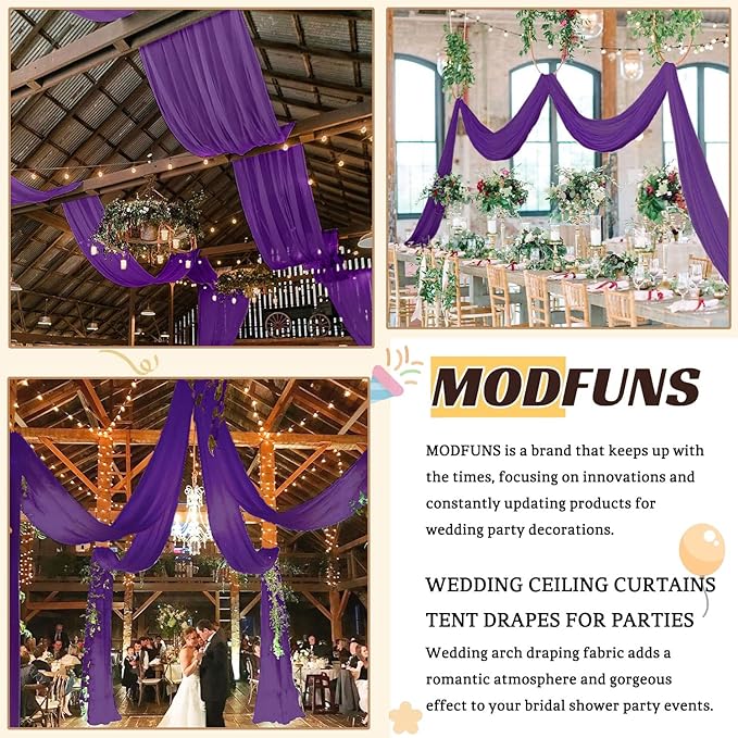 MODFUNS Wedding Ceiling Drapery Purple 5x30FT 2 Panels Sheer Wedding Arch - Image 6