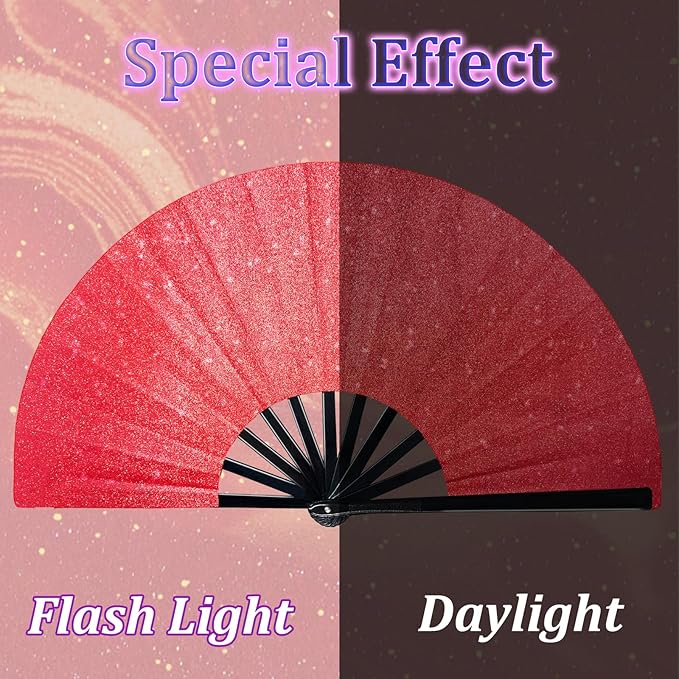 Glitter Large Fans Red Fans for Line Dancing Boots on The Ground Fan Shiny - Image 3