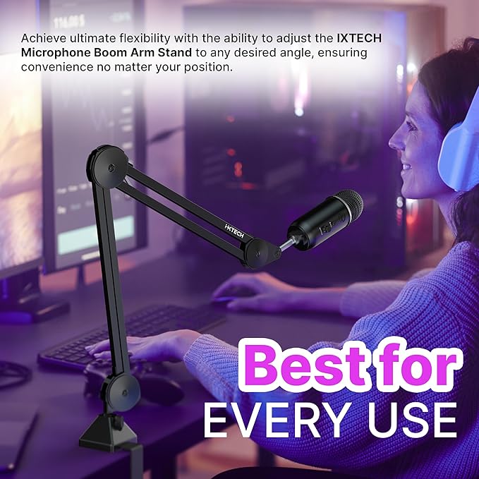 IXTECH Microphone Boom Arm Stand, Heavy Duty Adjustable Mic Stand - Image 6