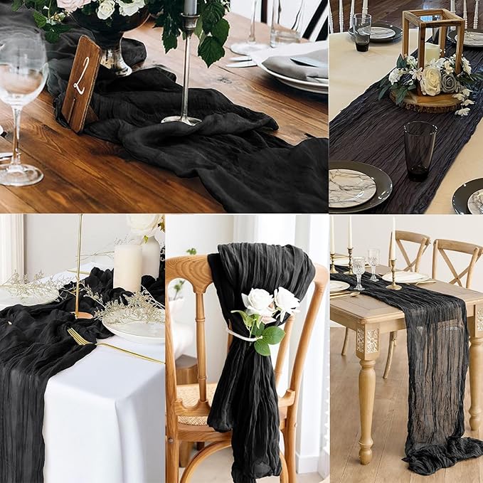 10FT 6 Pack Black Cheesecloth Table Runner 20 x 120 Inch Long Boho Fabric - Image 6
