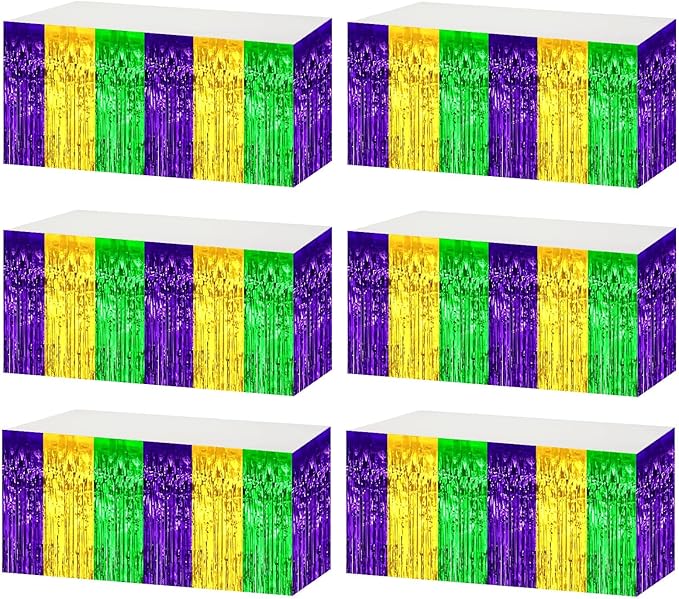6 Pack 29x108 Inch Mardi Gras Metallic Foil Fringe Tinsel Table Skirts by AIKENLIN