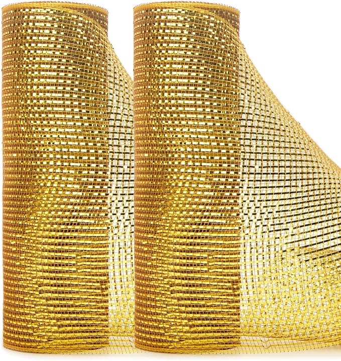 Ribbli 2 Rolls Gold Metallic Mesh Ribbon Gold Deluxe Foil Christmas Ribbon by Ribbli