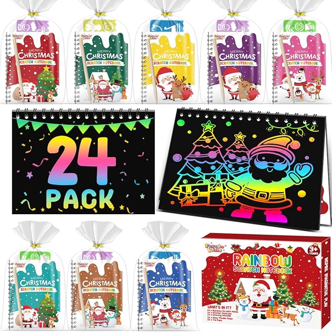 Party Favors for Kids: 24 Pack Christmas Rainbow Scratch Art Notebook Classroom by FEREDOKIDS