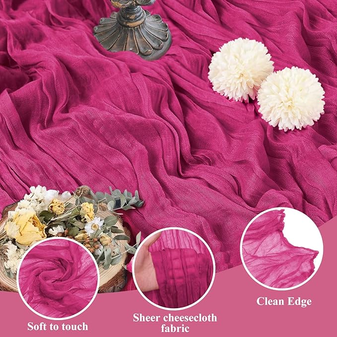 Asee'm 3pcs Cheesecloth Table Runner 120 Inches Long Fuchsia Boho Gauze Cheese - Image 3