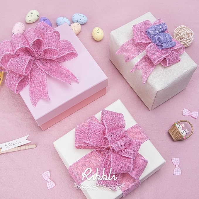 Ribbli Pink Burlap Valentine's Day Wired Ribbon, 1-1/2 Inch x 10 Yard, Easter - Image 6