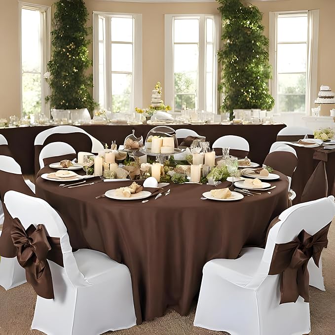 8 Pack Brown Round Tablecloth 90 Inch Stain and Wrinkle Resistant Round Brown - Image 3