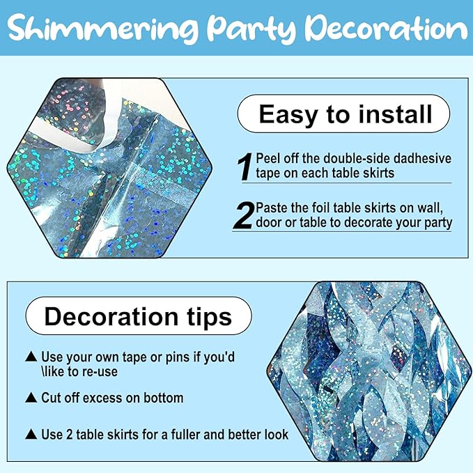 6Pack 29 x108 Inch Light Blue Wave Foil Fringe Table Skirts Metallic Banner - Image 3