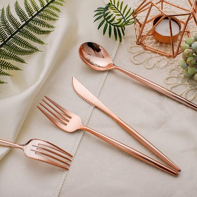 SUT 150Pcs Rose Gold Plastic Silverware, Disposable Cutlery Set, Heavy Duty - Image 4