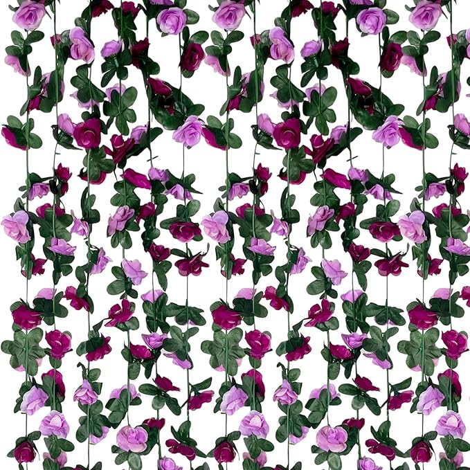 8Pcs 63Ft Purple Rose Garland, Fake Rose Hanging Flowers, Artificial Flower Vine by Tisspoms