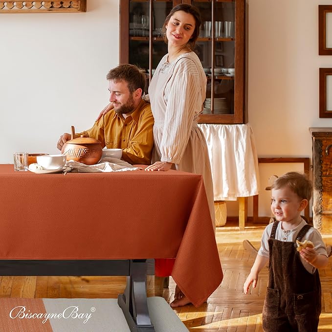 Biscaynebay 2 Pack Fall Table Cloth Rectangle 52x70 Inch, Rust Thanksgiving - Image 3