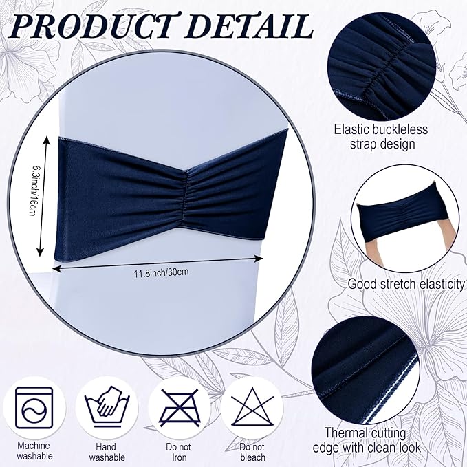 Moukeren 100 Pcs Spandex Chair Sashes Bows Bands Slider Sashes - Image 3