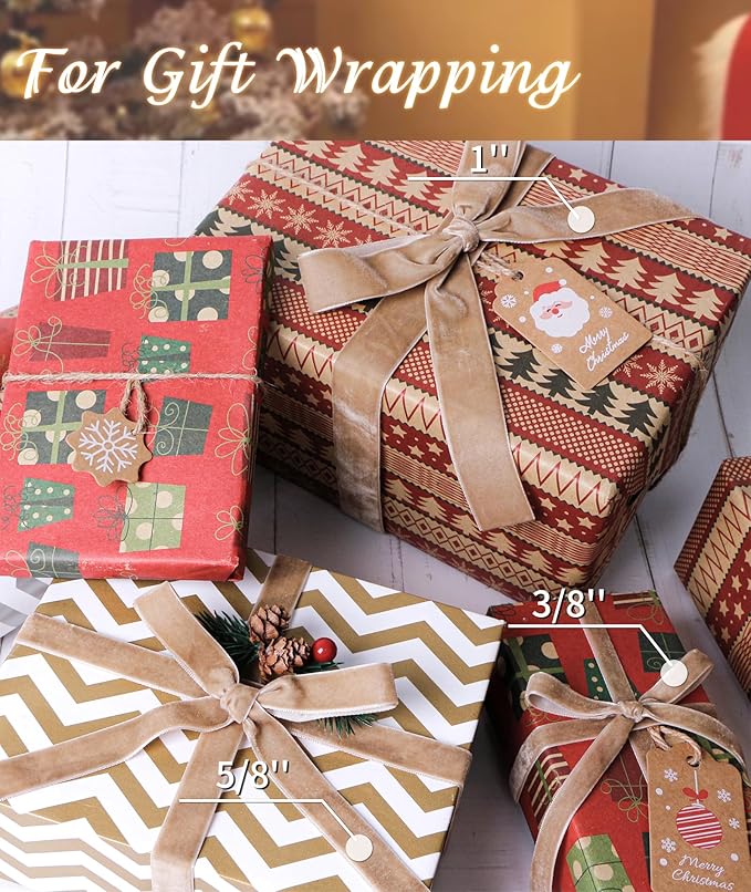Khaki Velvet Ribbon 1'' 25 Yards - Image 3