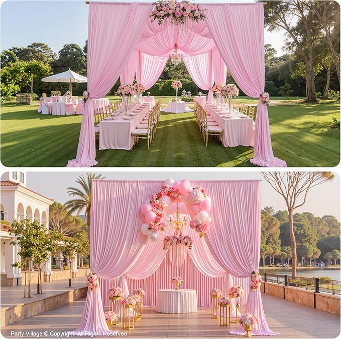 PartyVillage 10ft×15ft Baby Pink Backdrop Curtain - Image 3