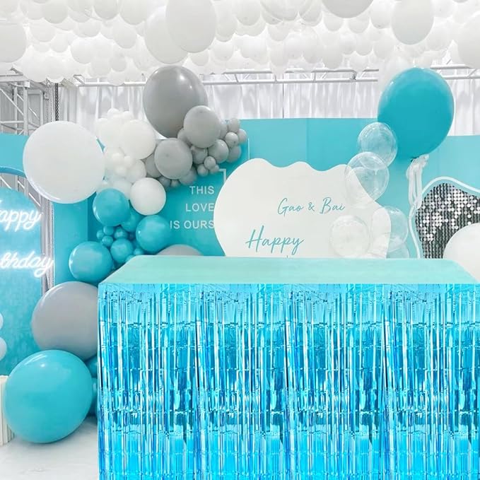Light Blue Streamers Party Decorations, 2 Packs Ocean Blue Table Skirts - Image 7