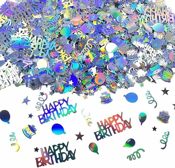 Iridescent Happy Birthday Confetti, Birthday Party Confetti Metallic Foil by WEIKA