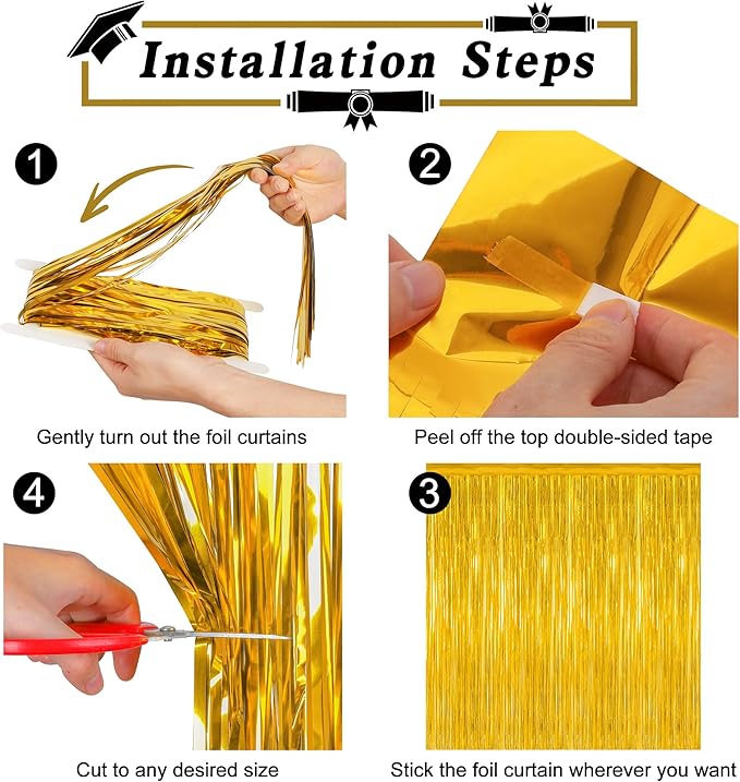 4 Pack 2025 Graduation Party Decorations, 3.28 x 7.05 Feet Gold Grad Curtains - Image 3