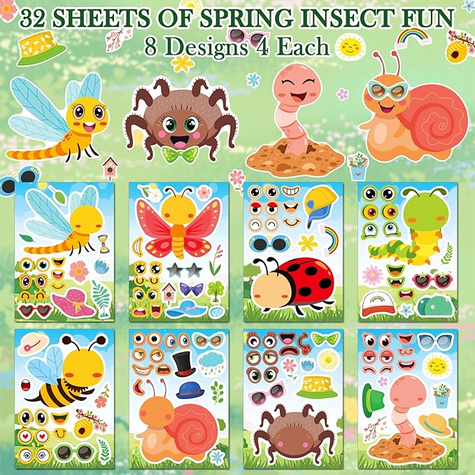 Aowplc 32 Sheets Insect Make-a-Face Stickers - Image 2