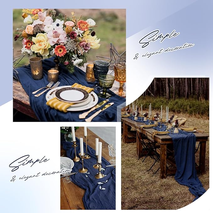 Aktor 4 Pack Navy Blue Table Runner Boho Cheesecloth Table Runner Semi Sheer - Image 6