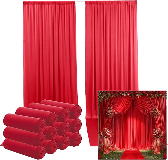 60ftx12ft Wrinkle Free Red Backdrop Curtain, 12 Panels 12FT Height Red Wedding by LeegleriTableSkirt