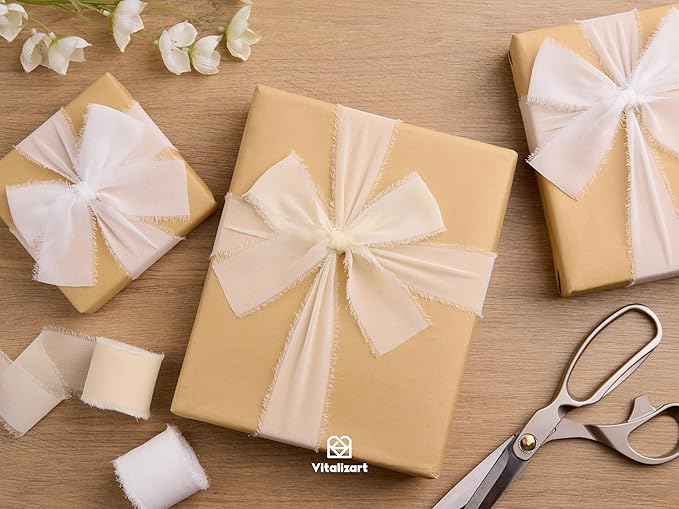 Vitalizart White Handmade Chiffon Silk Ribbon Fringe 1.5" x 21 Yd Frayed Edges - Image 4