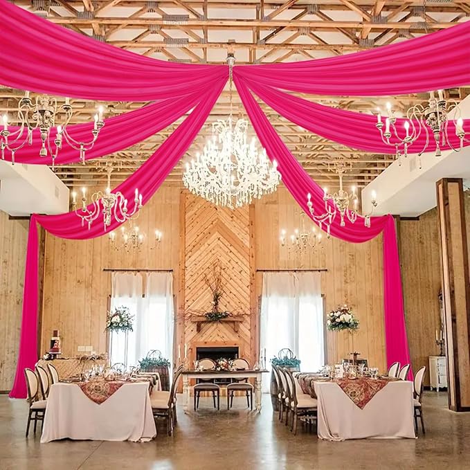 DUOBAO Elegant 20ft Hot Pink Chiffon Wedding Curtains - Image 5