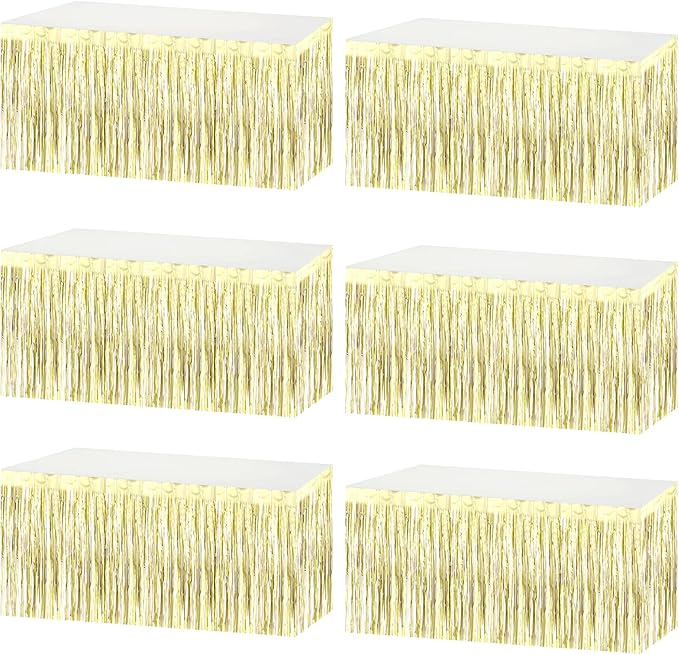 6 Pack 29x108 Inch Metallic Foil Fringe Tinsel Table Skirts Banner by AIKENLIN