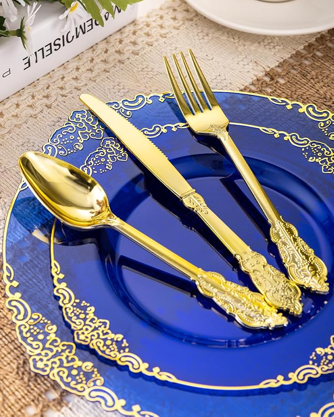 Goodluck 350 Piece Clear Blue Plastic Dinnerware Set - Image 2