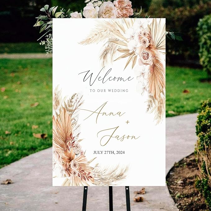 Personalized Pampas Grass Boho Wedding Welcome Sign, Custom Wedding Welcome Sign - Image 4