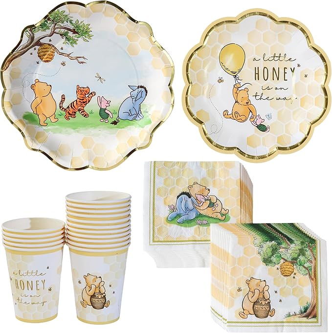 Kate Aspen Honey Bear 78-Piece Winnie Baby Shower Plates and Cups and Napkins by KateAspen