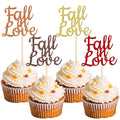 24 PCS Fall in Love Cupcake Toppers Glitter Fall Theme Bridal Shower Cupcake by ZHUOWEISM