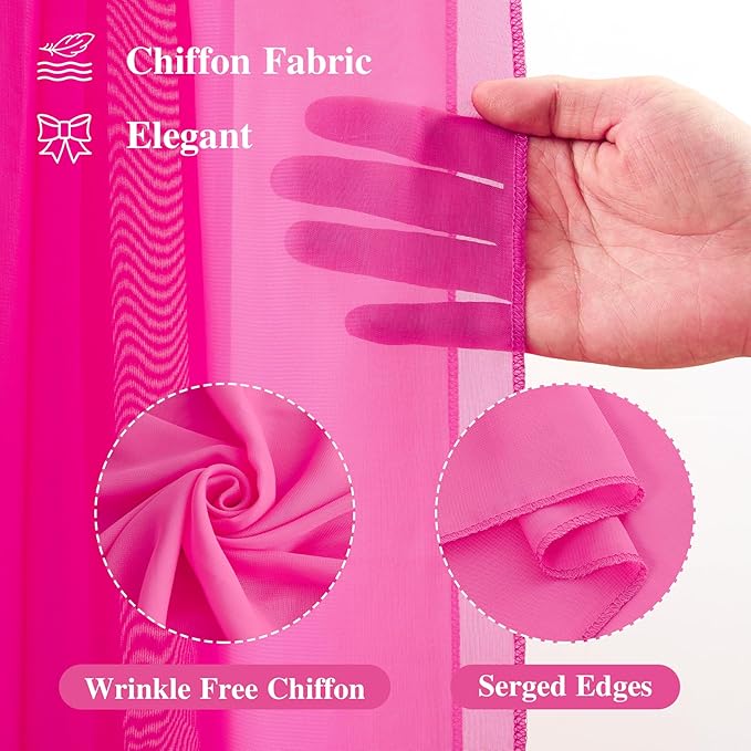 Wedding Arch Draping Fabric, 1 Panel 18FT Hot Pink Sheer Chiffon Curtain Drapes - Image 2
