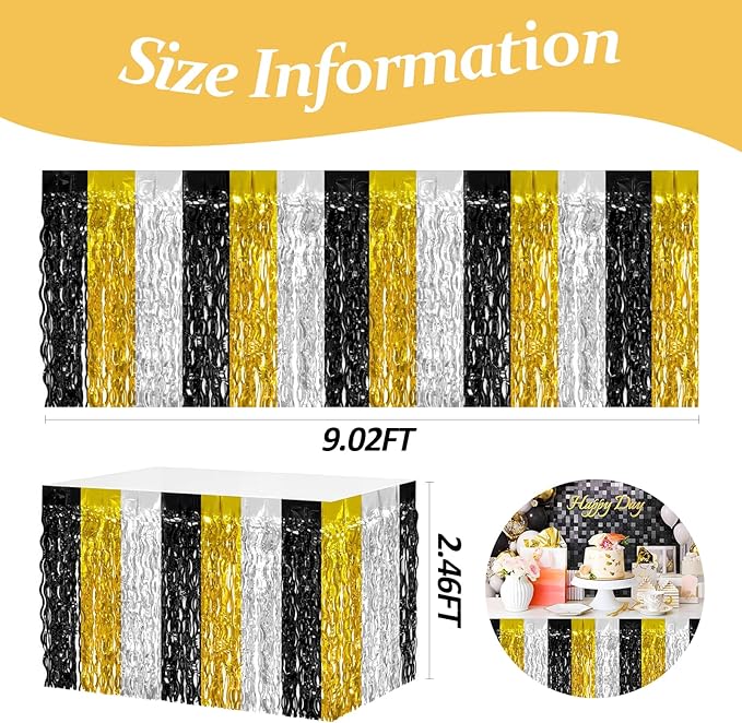 4P Wavy Metallic Tinsel Foil Fringe Table Skirts - Image 2