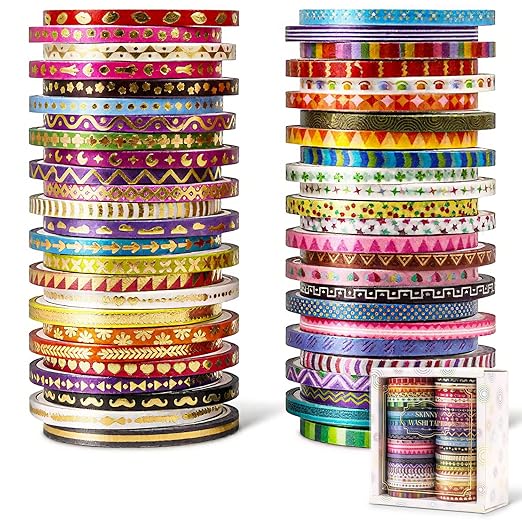 emmoolife 50 Rolls Skinny Washi Tape Set 3mm Wide, Junk Journal Supplies by emmoolife