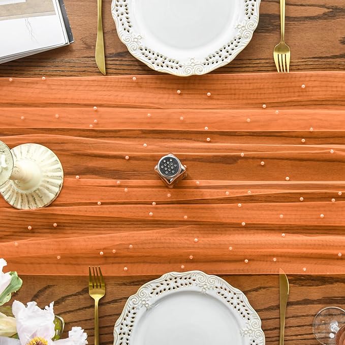 Artoid Mode Pearl Orange Gauze Table Runner 120 Inch 10FT, Seasonal Sheer - Image 2