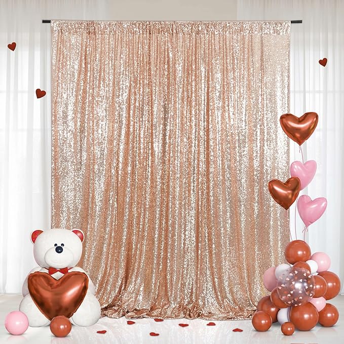 Eternal Beauty Rose Gold Sequin Backdrop, 7x7 Ft Glitter Background Curtains - Image 2