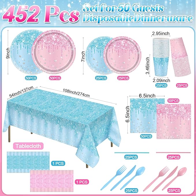 452 Pcs Gender Reveal Party Supplies Boy or Girl Party Decoration, Glitter Pink - Image 3