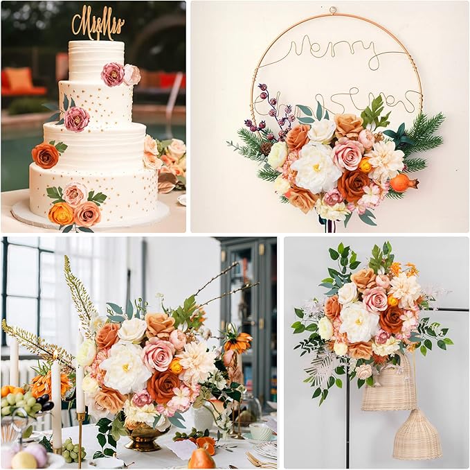 AmyHomie Champagne Artificial Flowers Combo Silk Mix Peony Rose Hydrangea Fake - Image 5