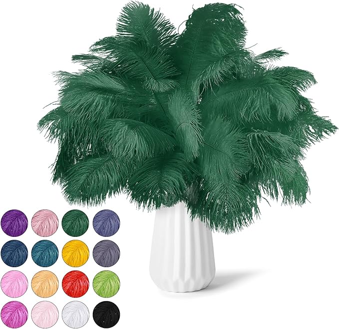 NEWONG 30pcs Blackish Green Ostrich Feathers Natural Bulk 9-12inch Vase Craft by NEWONG