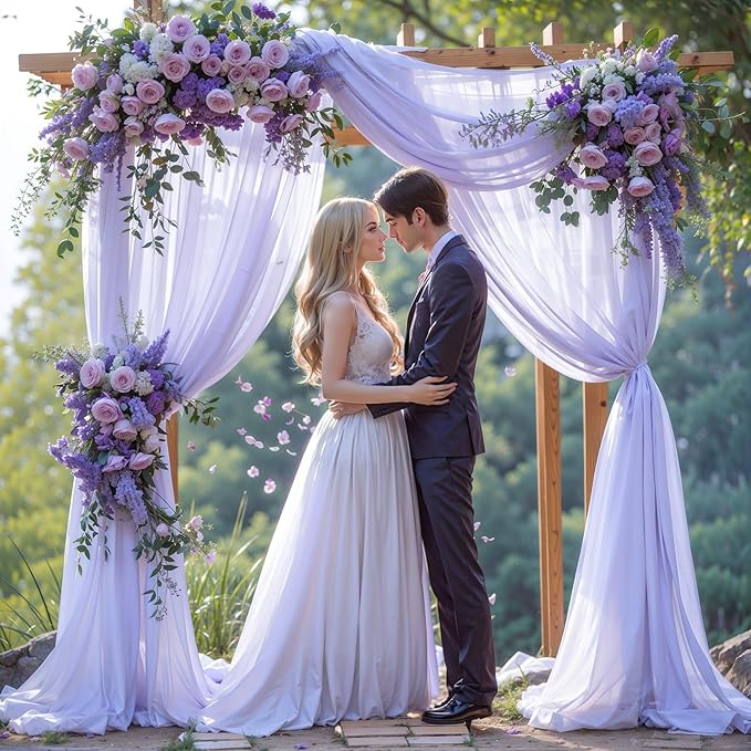 Wedding Arch Draping Fabric, 1 Panel 18FT Purple Sheer Chiffon Curtain Drapes 6 - Image 5