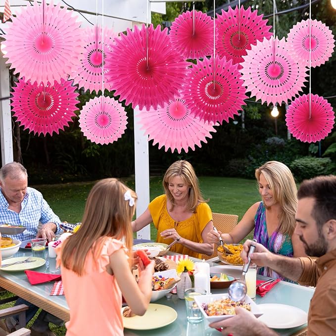Outus 12 Pcs Hanging Honeycomb Paper Fans Sets, Fiesta Hot Pink Party - Image 7